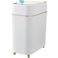 Yatmung Motion Sensor Trash Can Bathroom Automatic Lid - Sensor Garbage Can | Bathroom, Bedroom, Kitchen, Laundry room, Small Spaces - Compact Smart Trash Bin - White with Gold Edge, 1Pack