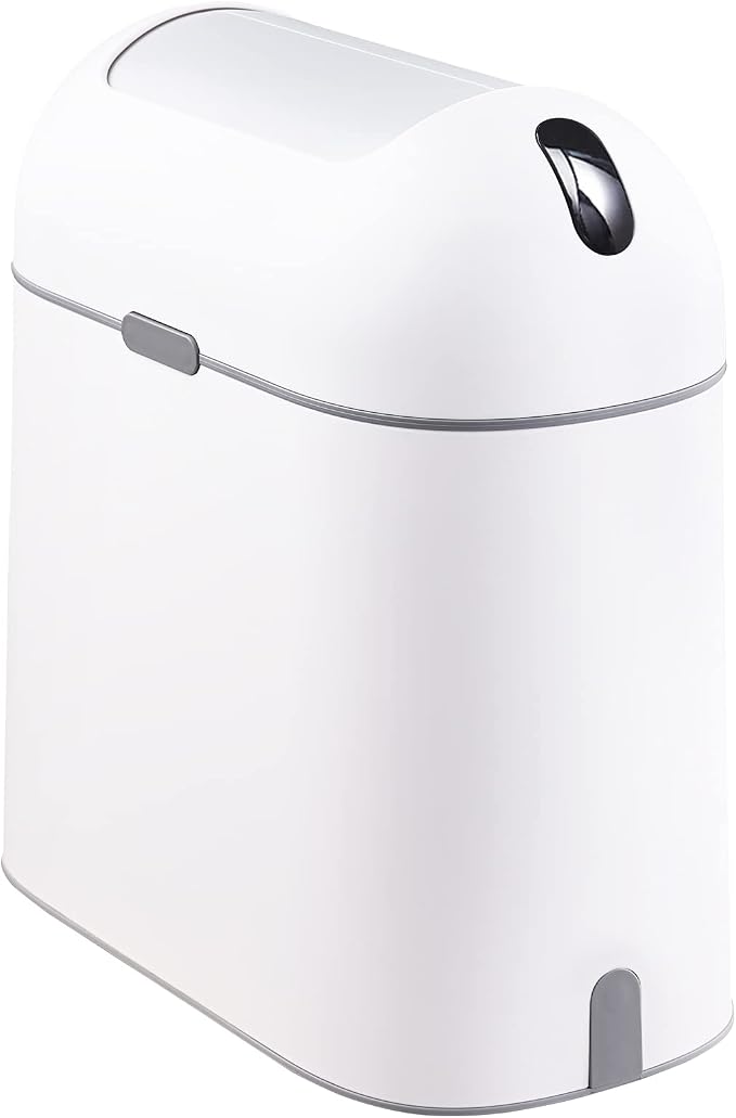 ELPHECO Bathroom Trash Can with lid, 2.5 Gallon, Motion Sensor, White Grey | Waterproof Garbage Can, Automatic Waste Basket, Butterfly Lid, Plastic Garbage Bin for Bedroom and Office