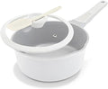 AIKENBBKK Sauce Pan with Lid, 2 Qt Ceramic Saucepan with Lid, Non Stick Sauce Pan, Milk Pot & Sauce Pot & Saucepan with Pour Spout, Detachable Handle Milk Pan, Induction Compatible, Oven Safe, White