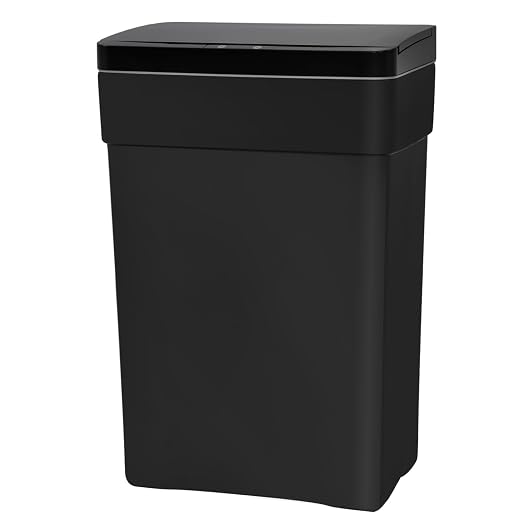 BestOffice 13 Gallon Kitchen Trash Can, Touchless Automatic Lid, Black | Plastic, Hands-free disposal, Odor Control, ,Wipe-clean surface,50Liter for Kitchen, Office, Indoor Use