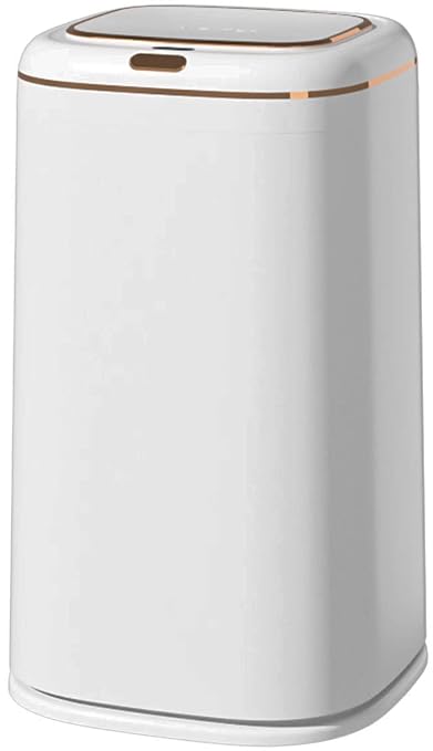 Sooyee 40L Automatic Trash Can with Lid, White with Gold Border | 10 Gallon, Smart Motion Sensor, For Bedroom, Bathroom, Kitchen, Office, 3 Opening Modes
