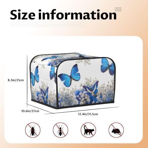 Toaster Cover 4 Slice with Butterfly Pattern Dustproof Protection | Waterproof Fingerprint Wide Slot Reusable for Kitchen Small Appliance