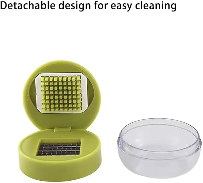 Mini Garlic Chopper and Press with Container, Emptycolor Manual Garlic Mincer Crusher Cutter Grinder, Stainless Steel Blades, Handheld Garlic Slicer Dicer Zoom Tool – Green