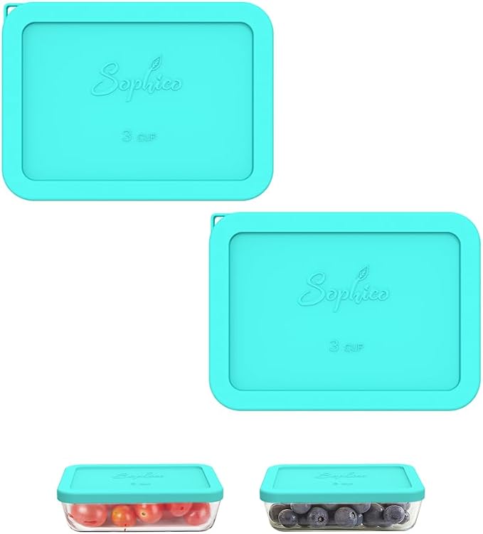 SOPHICO 3 Cup Rectangle Silicone Replacement Lids for Pyrex 7210-PC Glass | Food Grade Silicone, Leakproof、Airtight Lids, Dishwasher Microwave Safe