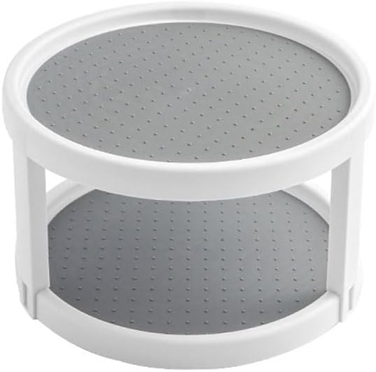 2 Tier Non Skid Spice Rack Turntable, 10 Inch Spinning Organizer, Non Skid Lazy Susan Turntable, 360° Rotating Seasoning Organizer for Kitchen, Pantry Cabinet, Refrigerator, Bathroom, Gray & White