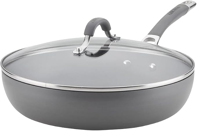 Circulon Radiance Hard Anodized Nonstick Deep Frying Pan with Lid, 12 inch Frying Pan with Lid, Deep Skillet, Gray