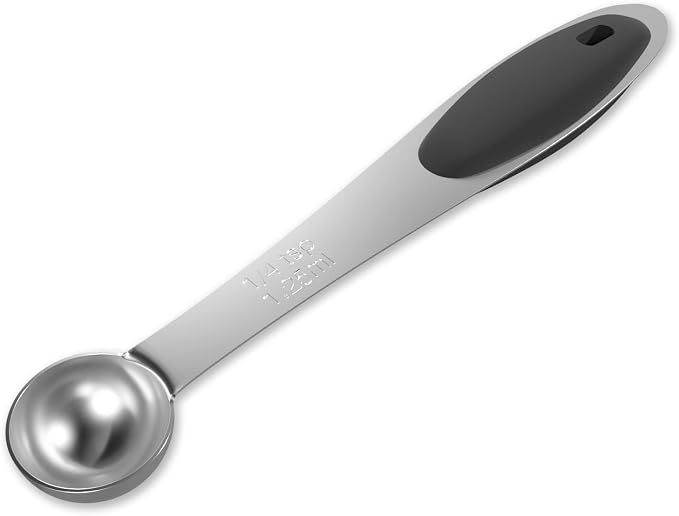 1PCS 1/4Tsp(1.25ml) Measuring Spoon, Stainless Steel Measure Scoop | Accurate, BPA-Free, Dishwasher Safe, Silicone Grip, Engraved Marking, Kitchen Essential