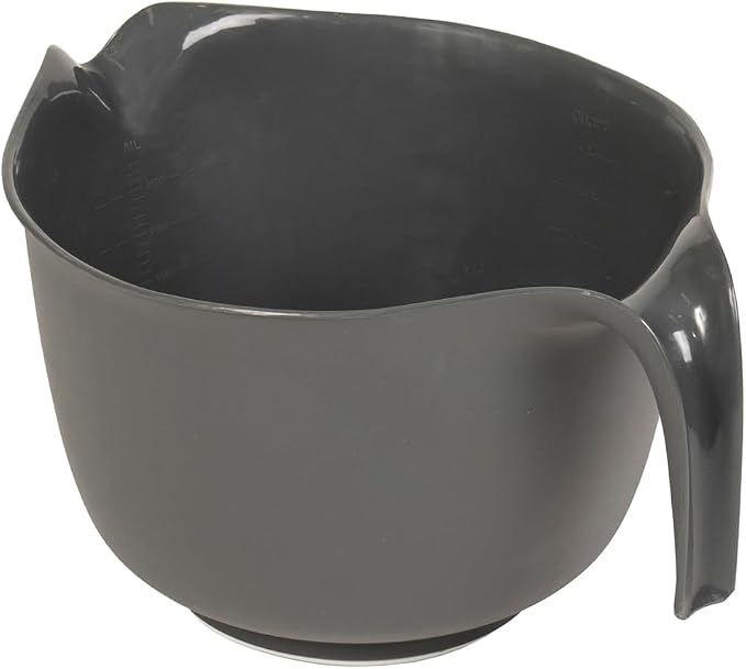 Glad Mixing Bowl with Handle – 3 Quart | Heavy Duty Plastic with Pour Spout and Non-Slip Base | Dishwasher Safe Kitchen Supplies for Cooking and Baking, Grey
