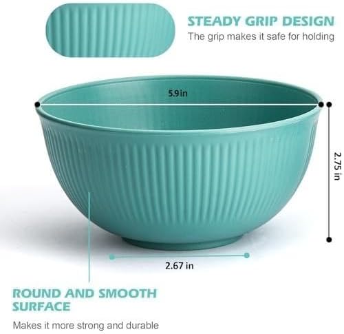 Unbreakable Cereal Bowls 24 oz, Set of 6 | Plastic Bowls Reusable, Lightweight, Made of Wheat Straw Fiber, Ideal for Salad, Soup, Ramen, Noodles, Oatmeal