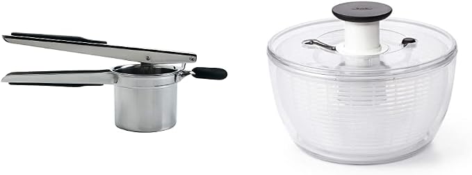 OXO Good Grips Stainless Steel Potato Ricer and OXO Good Grips Large Salad Spinner - 6.22 Qt., White