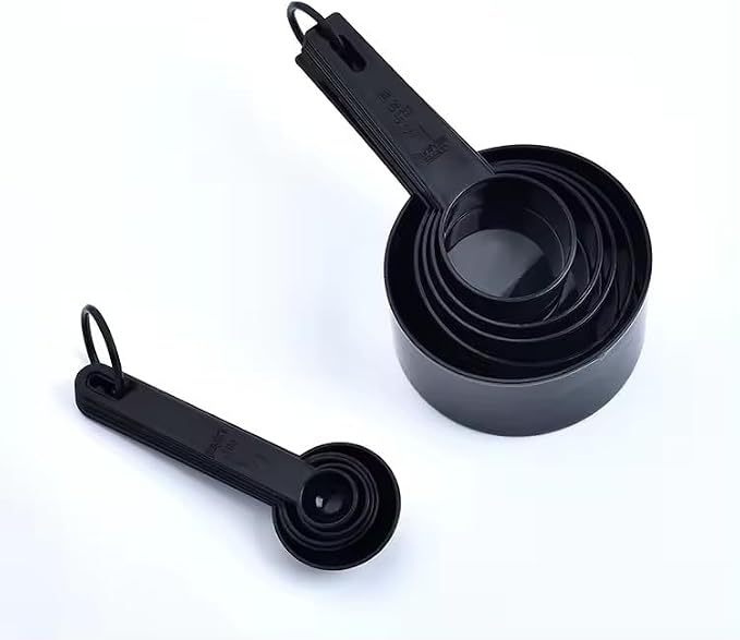 Ovenza Measuring Cups and Spoons Set, 10 Piece BPA-Free Plastic Kitchen Measuring Set, 5 Cups & 5 Spoons, Dishwasher Safe, Nesting Design for Baking and Cooking – Black