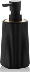 YAUKPH Small Soap Dispenser for Bathroom and Kitchen Bamboo Decor Black | Modern Farmhouse Striped Style Plastic Hand Soap Dish Soap Dispenser