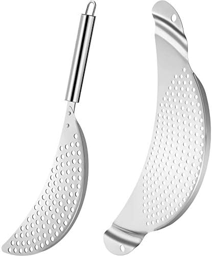 Boao 2 Pieces Pot Strainer with Handle for Pan,Fits Up to 10 in | Stainless Steel,Recessed Hand Grips, Clip-On Pan Edge, Pasta Strainer,Suitable for Kitchen