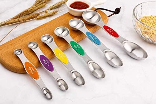 Magnetic Measuring Spoons Set Stainless Steel Dual Sided Measuring Spoons | Stackable Teaspoon Sets of 6 for Measuring Dry and Liquid Ingredients