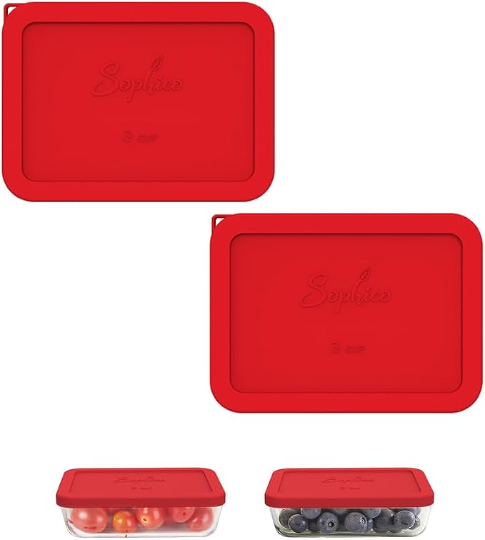 SOPHICO 3 Cup Rectangle Silicone Replacement Lids for Pyrex 7210-PC Glass | Food Grade Silicone, Leakproof、Airtight Lids, Dishwasher Microwave Safe