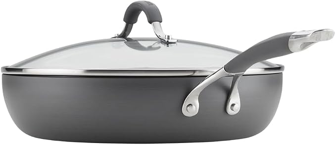 Circulon Radiance Hard Anodized Nonstick Deep Frying Pan with Lid, 12 inch Frying Pan with Lid, Deep Skillet, Gray
