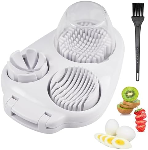 3 in 1 Egg Slicer for Hard Boiled Eggs with Cleaning Brush | Three Cutting Modes for Slices, Wedges and Dices, Egg Cutter&Fruit Slicer, Heavy Duty, Stainless Steel Wires, Dishwasher Safe