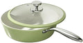Nonstick Ceramic Frying Pan, Stir Fry Pans with Lid, Gas Electric & Induction Compatible (Green, Pan with Lid 12 inch)
