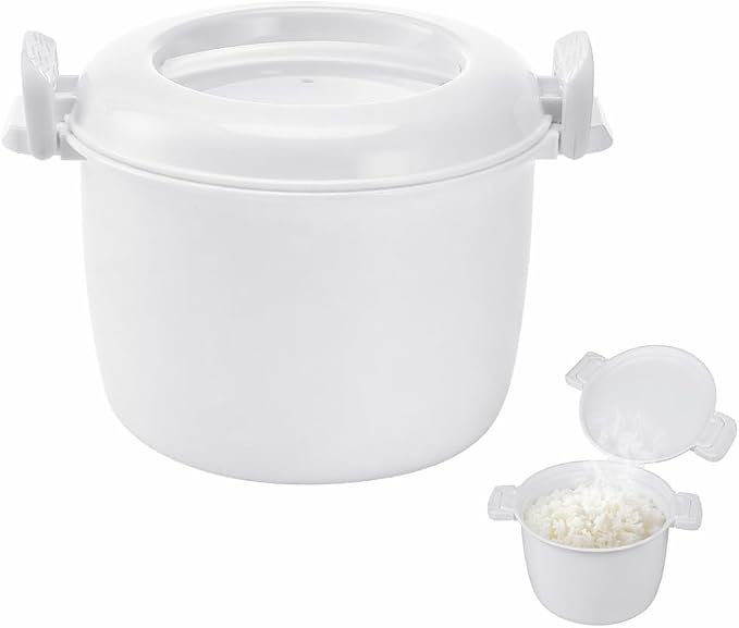 SHERCHPRY 1.8L Microwave Rice Cooker with Lid, 1 Cup Capacity | Rice Cooker for Microwave, Microwavable Steamer for Pasta and Vegetables, Compact Cooking Container for Small Kitchens