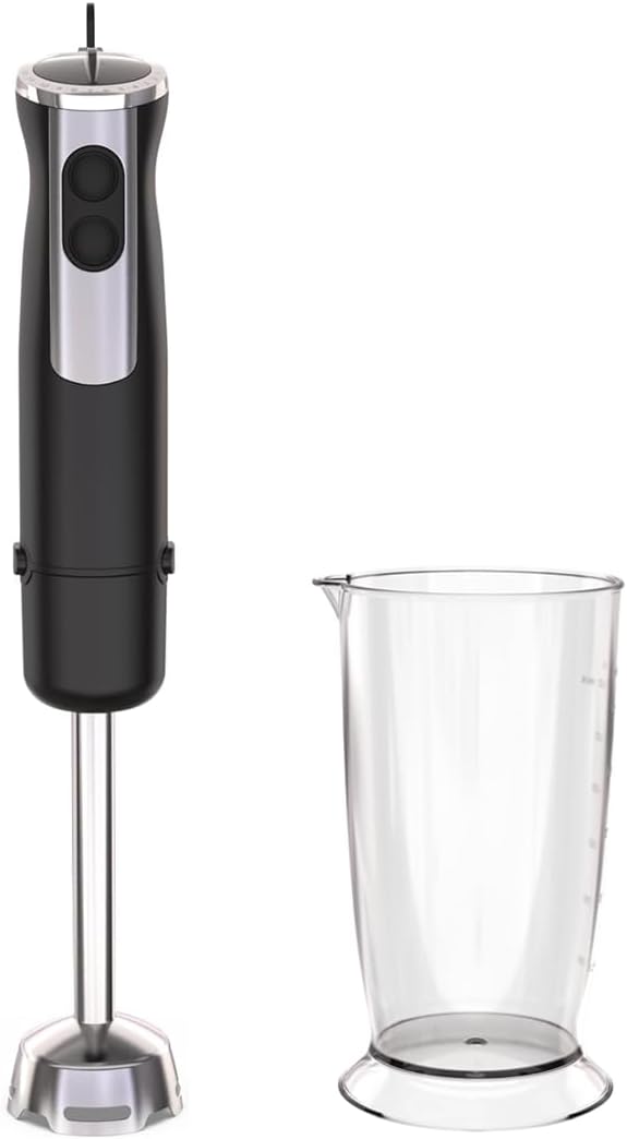 Immersion Blender, Corded Electric Stick Mixer, 1000W Motor, 12 Adjustable Speeds, Comes with a Measuring Cup, Suitable for Baby Food, Purees, and Soups