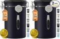 Veken Coffee Canister,39OZ, 2.2lbs,Large Airtight Stainless Steel Container Kitchen Food Storage Jars for Beans,Ground, Espresso, Rice,Tea, Sugar, Cereal, Gifts, Date Tracker, Scoop, Black (Pack of 2)