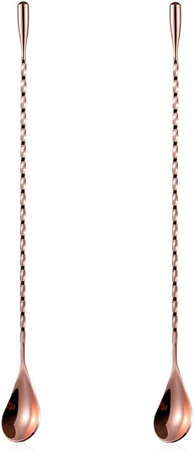 2 Pcs 12 Inch Bar Mixing Spoon Cocktail Spoon Stainless Steel Bar Long Spoon With Spiral Pattern Rose Gold