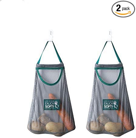 dierjueyers 2PCS Household Kitchen Storage Net Bag,Reusable Shopping Bag,Hanging Storage Bag for Fruit and Vegetable Onion Garlic Potatoes and tomatoes (2)