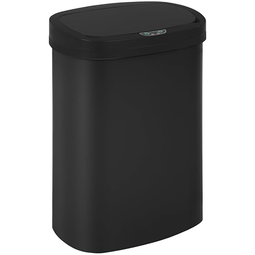 BestOffice | 13 Gallon Plastic Trash Can with Lid | Black | Automatic Touchless Garbage Can | Odor Control | Modern Oval Design | Easy to Clean | For Kitchen, Bathroom, Office or Home