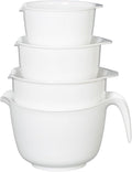 Glad Mixing Bowls with Pour Spout, Set of 4 - Nesting Plastic Bowls (1.2qt, 1.9qt, 2.8qt, and 3qt with Handle) - Non Slip Base, Dishwasher Safe Kitchen Cooking and Baking Supplies, Grey