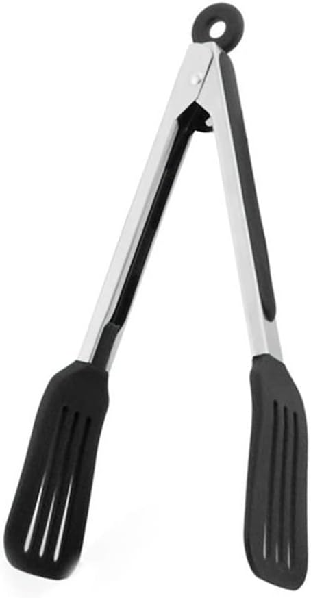 Cooking Tong 9 inches Stainless Steel Kitchen Silicone Serving Tong | Heat Resistant Meat Turner Spatula Tongs Fish Tongs for Grilling Steak Salad Pasta Buffet Serving (Black)