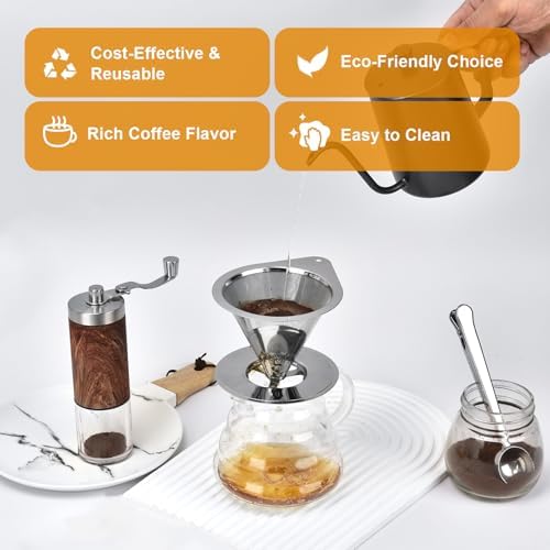 NKOVE Pour Over Coffee Dripper Stainless Steel Reusable Filter Coffee Maker (Pack of 2)