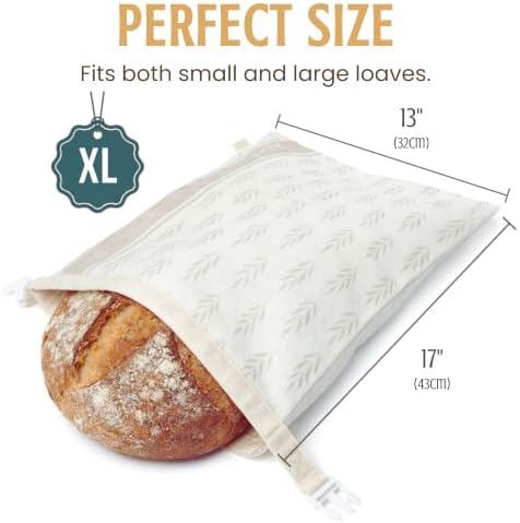Nectar & Nest Reusable Beeswax Bread Bags for Homemade Bread & Sourdough | Organic Cotton, Beeswax-Lined XL 13x17 Waxed Bags Keep Sourdough Loaves Fresh Longer; Reusable, Zero Waste, Compostable