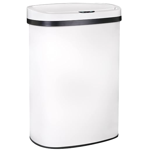 BestOffice | 13 Gallon Stainless Steel Trash Can with Lid | White | Automatic Touchless Garbage Can | Odor Control | Modern Oval Design | Easy to Clean | For Kitchen, Bathroom, Office or Home