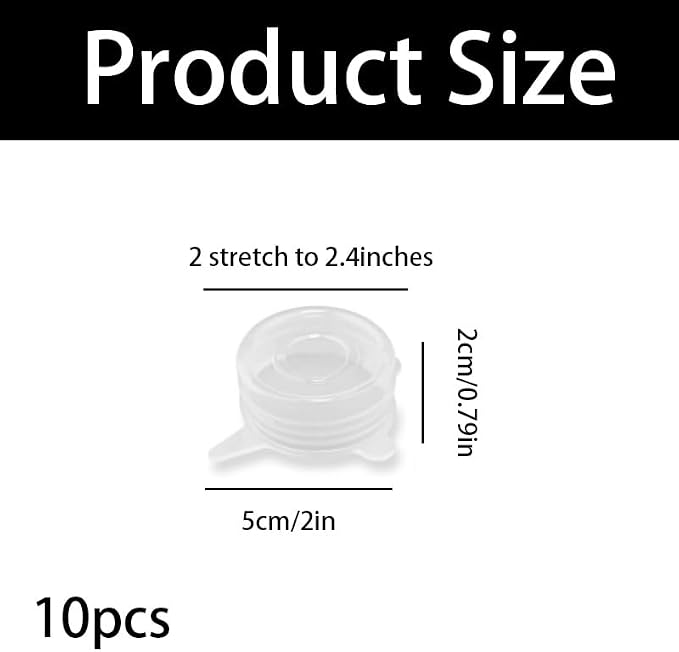 10 Pcs 2 Inch Silicone Stretch Lids, Reusable Elastic Covers for Small Jars, Yogurt Containers, Bottles & Cans, Dishwasher Safe Storage Lids (Fits 2-2.4 Inch Diameter)