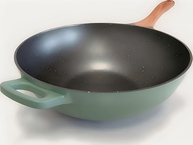 Nonstick Wok with Lid, Die-Cast Aluminum Deep Frying Pan, Skillet for Cooking, Induction Cookware, Emerald Green, 12.5 Inch