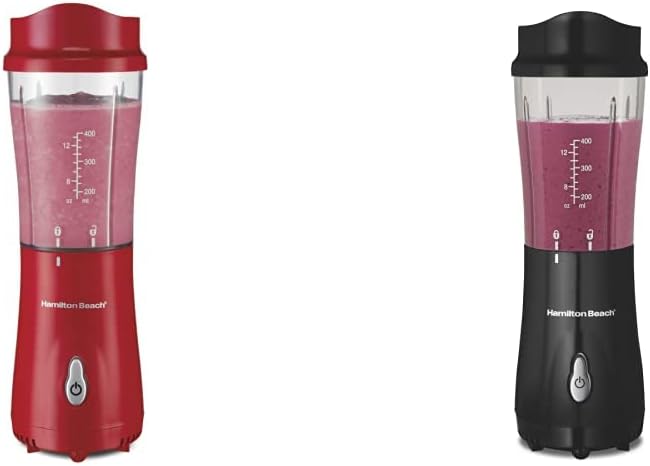 Hamilton Beach Personal Blender with 14oz Travel Cup and Lid, Black (51101AV) & Hamilton Beach Personal Blender for Shakes and Smoothies with 14oz Travel Cup and Lid, Red (51101RV)