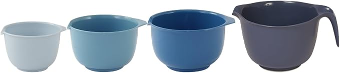 Glad Mixing Bowls with Pour Spout, Set of 4 - Nesting Plastic Bowls (1.2qt, 1.9qt, 2.8qt, and 3qt with Handle) - Non Slip Base, Dishwasher Safe Kitchen Cooking and Baking Supplies, Blue