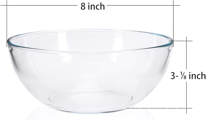 FOYO 8-inch Round Tempered Glass Bowl for Mixing Salad or Cereal, Set of 2