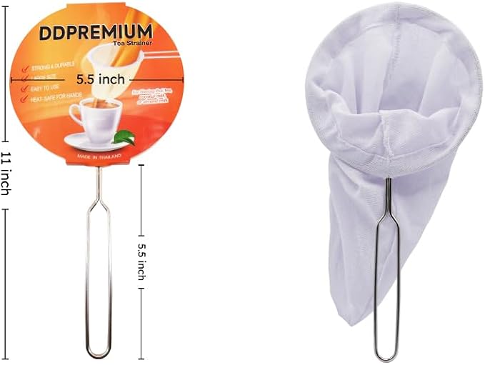 Traditional Stainless Steel Reusable Mesh Filter for Thai Tea Filter, Coffee & Loose Leaf Drinks, Thai Tea Strainer Sock 5.5 Inches