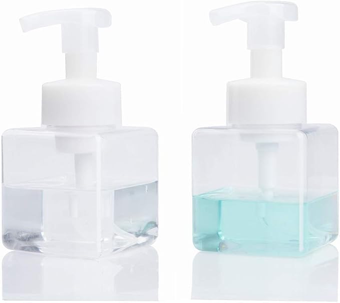 Foaming Soap Dispenser, 9oz Plastic Refillable Pump Bottle, 2 Pack, Clear | Hand Dispenser for Liquid Soap, Shampoo & Body Wash – Saves Soap with Rich Foam, Reusable, Easy to Refill, BPA-Free