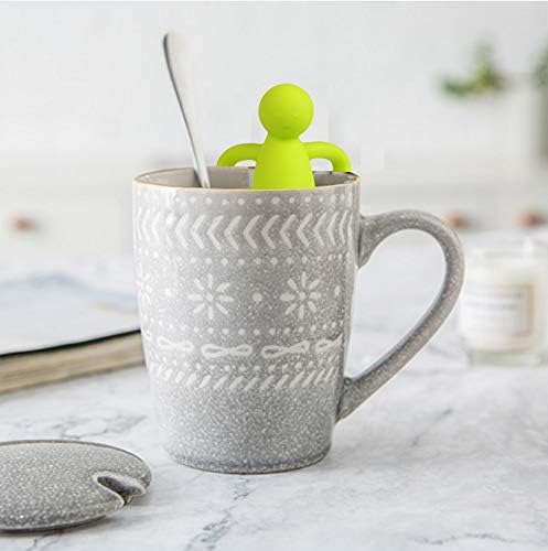 Leden 2 Pack Loose Leaf Tea Steeper Extra Fine Mesh, Gray and Green | Stainless Steel Fun Person-shaped Design Tea Strainer Filter with Silicone Handle for Loose Tea Ball for Cup Mug