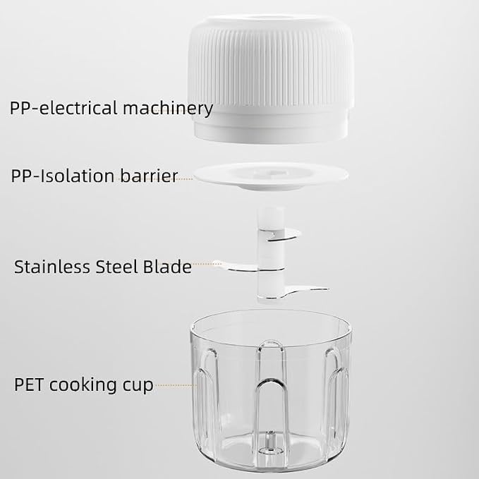 Electric Garlic Chopper, 250ML Food Chopper USB, Mini Vegetable Chopper, Garlic Mincer, Onion Chopper, Portable Small Food Processor (white), EDR00101