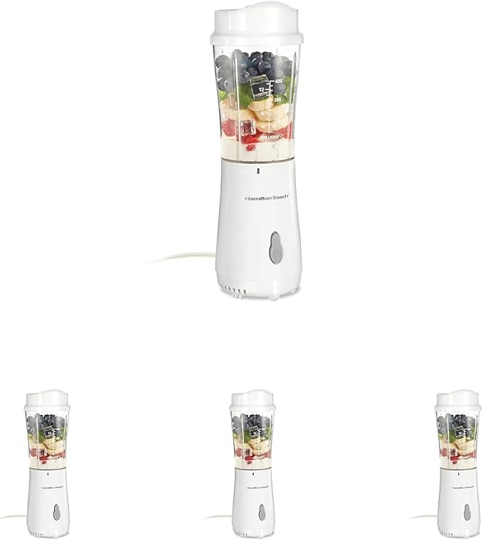 Hamilton Beach Portable Blender for Shakes and Smoothies, 14 Oz BPA Free Travel Cup & Lid, Durable Stainless Steel Blades, Personal Smoothie Blender, White (51101V) (Pack of 4)