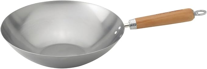 Helen's Asian Kitchen Carbon Steel Wok, 12-Inch Flat Bottom Stir Fry Pan