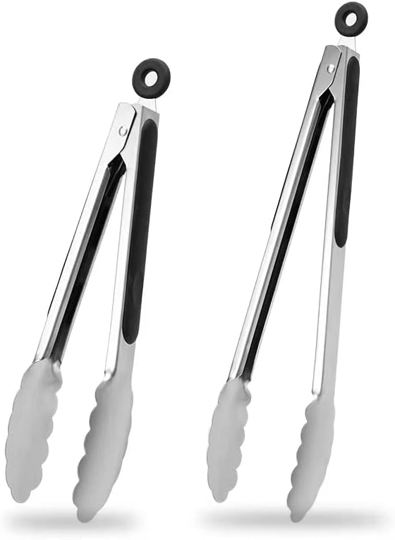 9 & 12 Inch Kitchen Tongs, Stainless Steel Metal Cooking Tongs (9"+12") | For Cooking/Serving/Grilling | Heat-Resistant | Dishwasher Safe