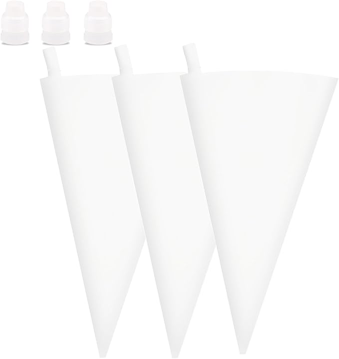18 Inches Reusable Icing Bags 3-Pack Silicone Piping Bags, Large Pastry Bags Cake Decorating Icing Piping Bags, Baking Dessert Piping Bag with 3 Icing Couplers for Standard Tips, Translucent