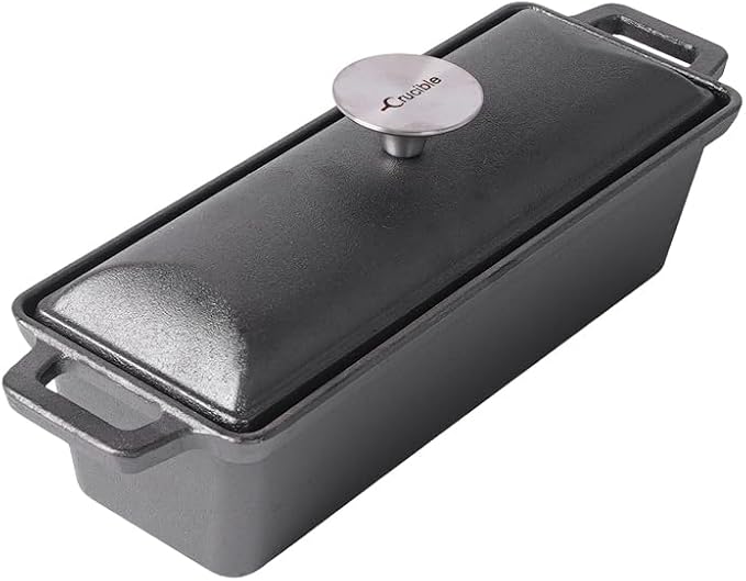Crucible Cookware Cast Iron Bread Pan with Lid - Pre-Seasoned - Oven Safe Form for Baking and Cooking - Loaf Pan