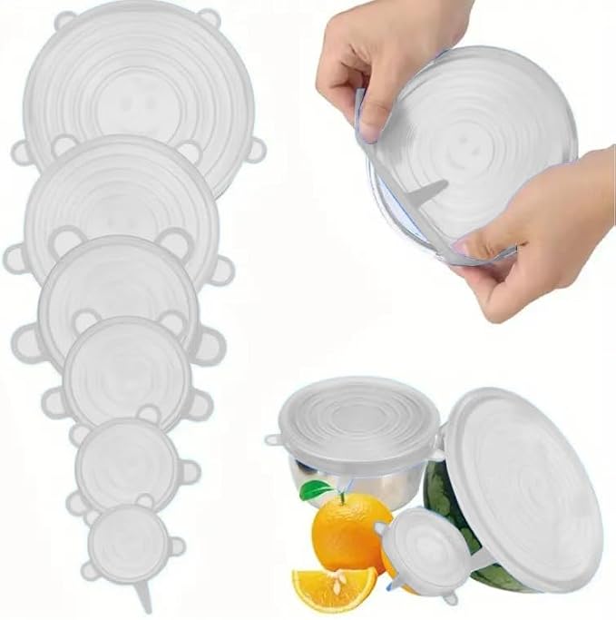 Silicone Food Storage Lids Set, Pink, 6 Sizes from 2.36 to 7.68 Inches, Reusable Stretch Container Covers, Airtight Bowl Covers (white)