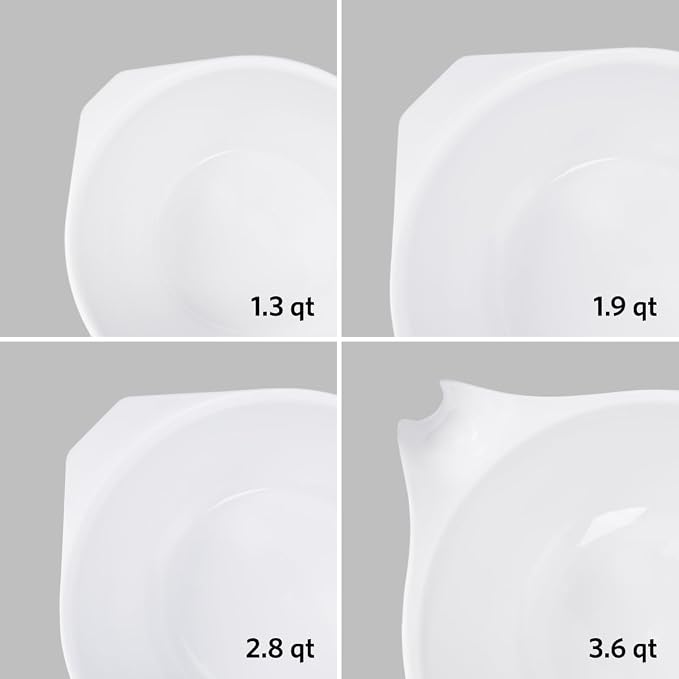 Glad Mixing Bowls with Pour Spout, Set of 4 - Nesting Plastic Bowls (1.2qt, 1.9qt, 2.8qt, and 3qt with Handle) - Non Slip Base, Dishwasher Safe Kitchen Cooking and Baking Supplies, Grey