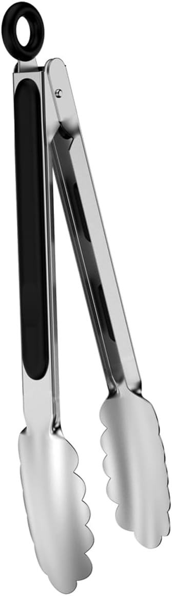 9-inch Stainless Steel Kitchen Tongs with Locking, Metal Food Tongs Non-Slip Grip (9")